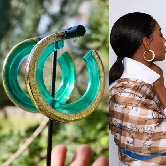 ANTHRO x BaubleBar Neon Gold Clear Hoops Earrings - Picture 10 of 11